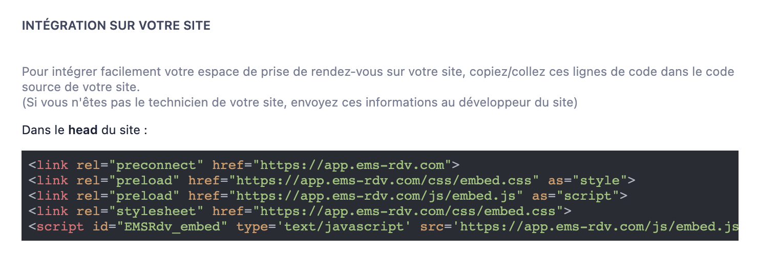 Code intégration Madate