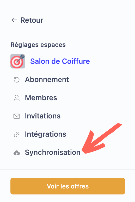 Onglet Synchronisation Madate
