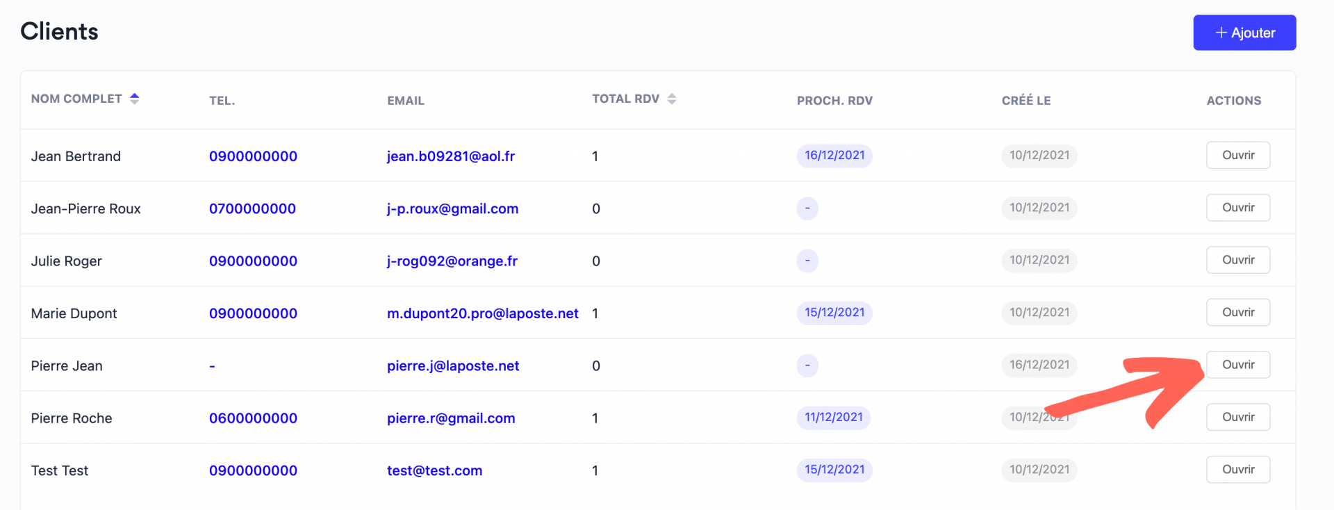 Liste des clients Madate