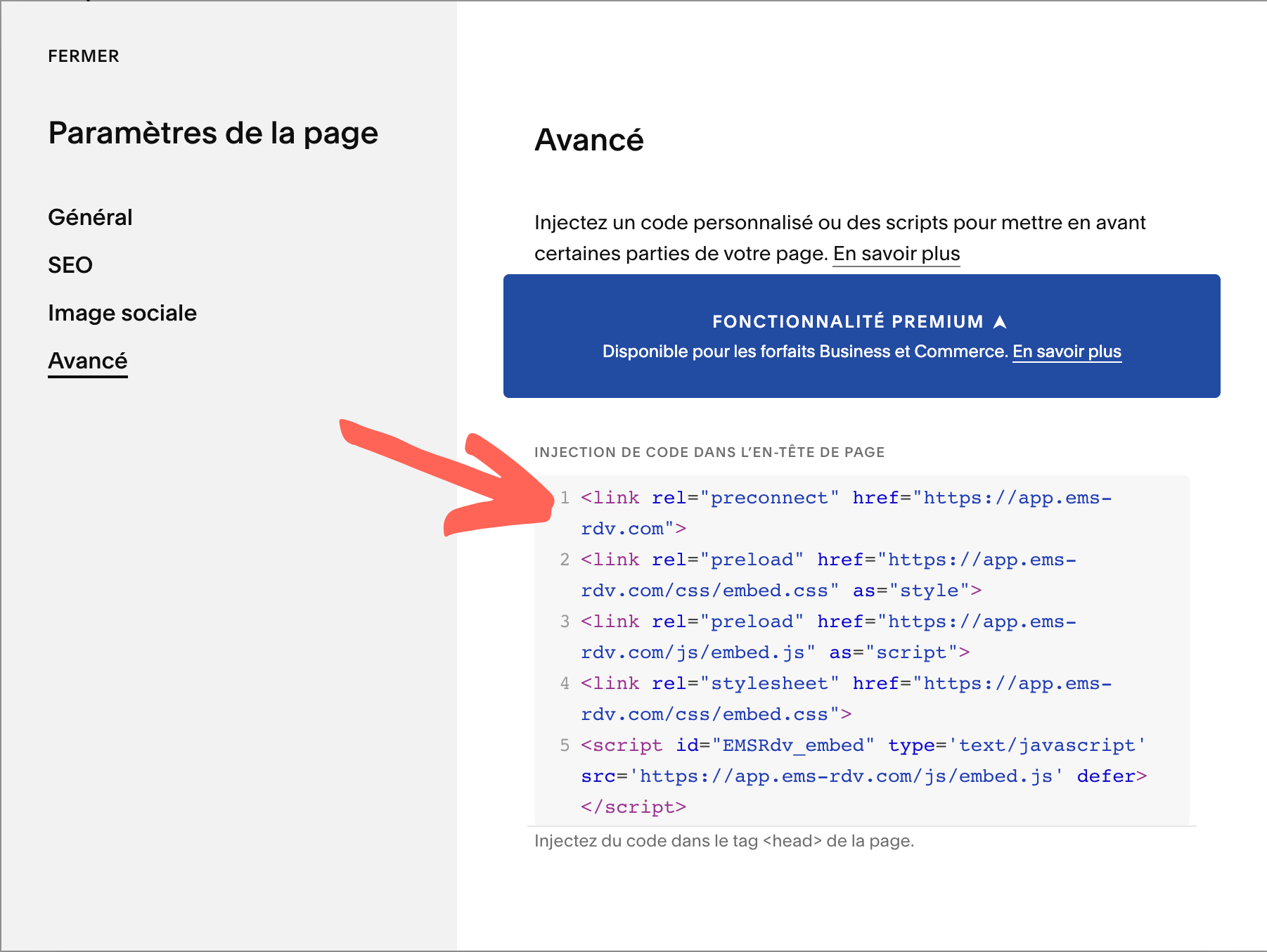 Intégration code Madate sur site Squarespace